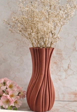 Moderne design vaas terracotta – organische ribbelvorm