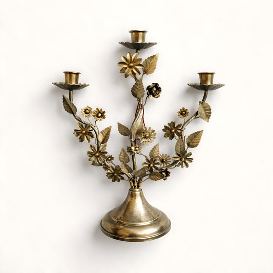 Vintage style messing wandkandelaar – bloemdesign (3-armig)