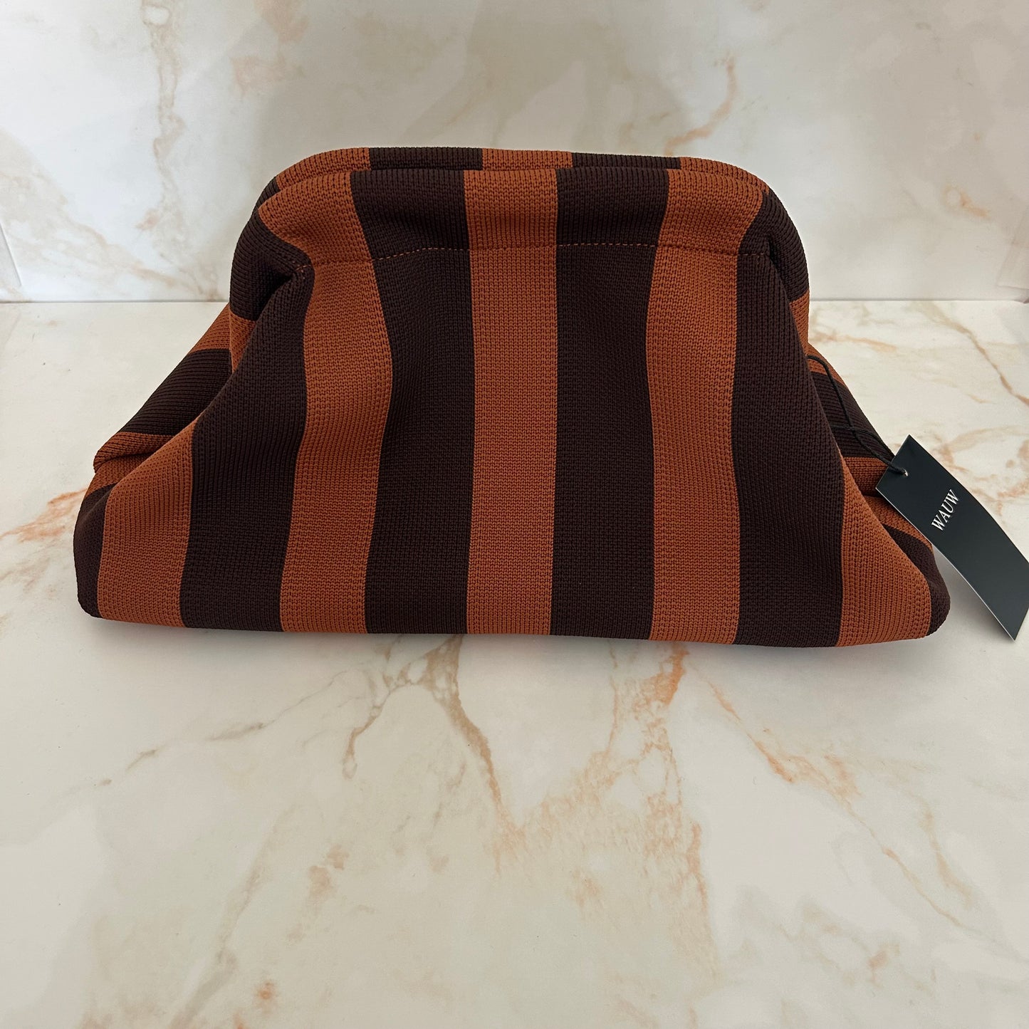 WAUW Toilettas Bruin Camel – Gestreepte Make-up Tas