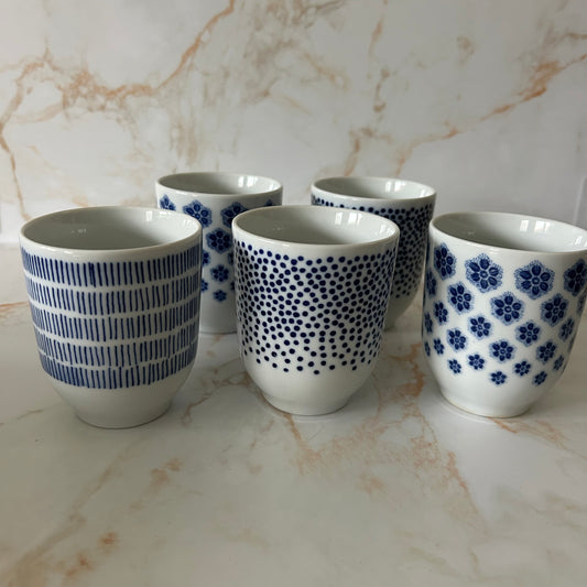 IKEA vintage mokken blauw-wit – set van 5 – Scandinavisch jaren 90